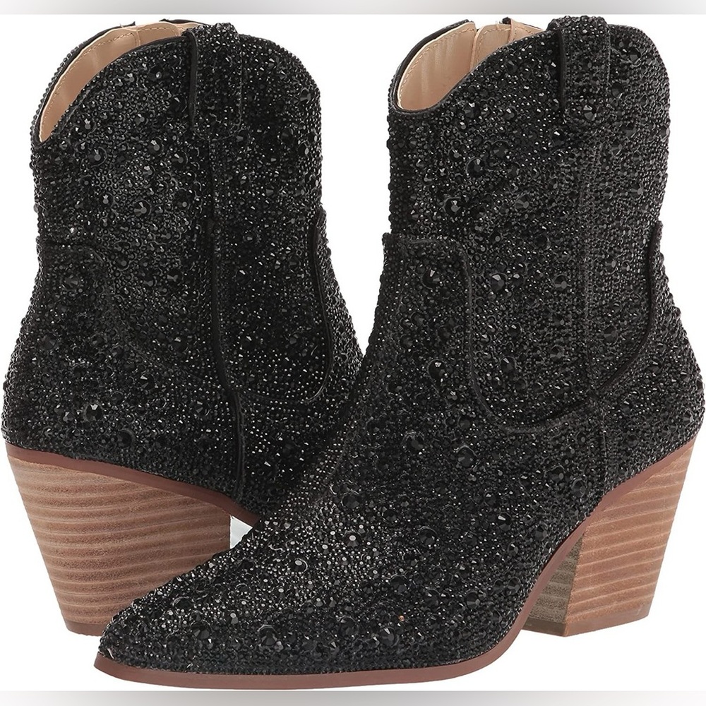 Betsey Johnson Black Embellished Western Ankle Boots